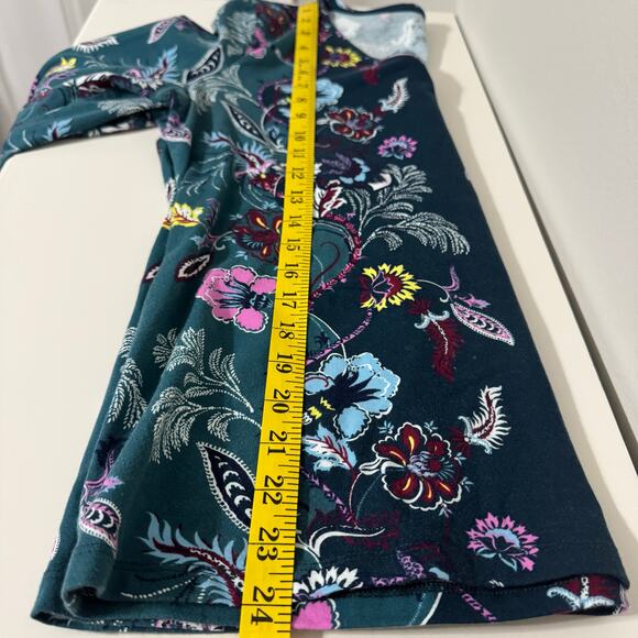 Talbots Top Size Large Petite Blue Teal Floral Boho Stretch Fairy Whimsigoth - Picture 9 of 10